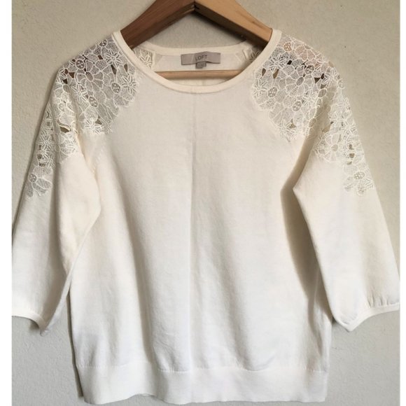 Loft Floral Lace Shoulder Sweater - Picture 3 of 10